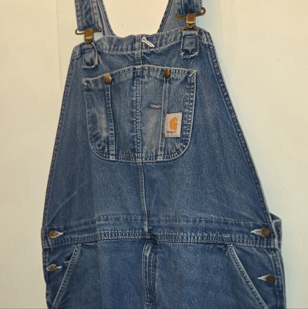 Carhartt Denim Bib Overalls 48x32 Distressed Workwear